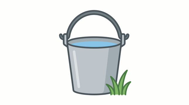 A Simple illustration of a metal bucket filled with water, with blades of grass growing beside it, symbolizing basic needs or simple tasks