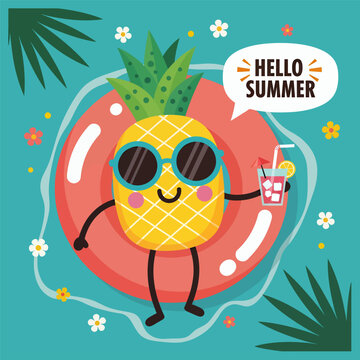 Hello summer potrait banner, vector illustration