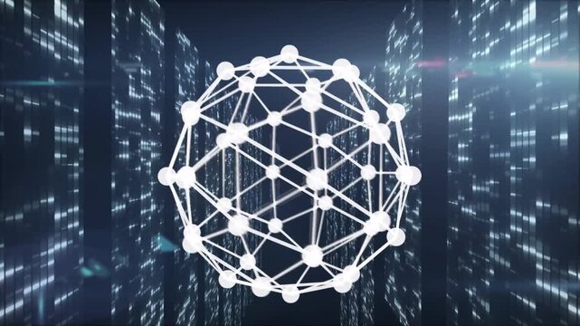 On data pulse, glowing network rotating, pulsing, nodes brightening, visualizing active data flow