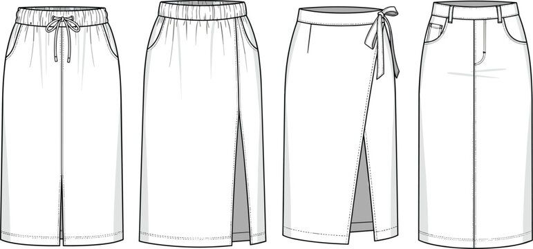 Fashion Design Templates: A Line Skirt Collection in Vector Format for Apparel Designers and Illustrators Creating Tech Packs and Fashion Flats