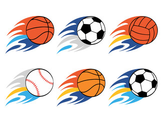 Sports Balls Motion Icon Set Dynamic Basketball Soccer Volleyball Collection