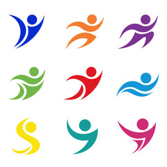 Colorful Abstract Human Figure Logo Set Dynamic People Icons Collection