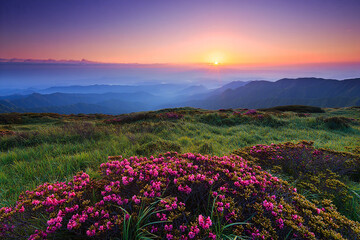 Obraz premium Sunrise over mountain valley