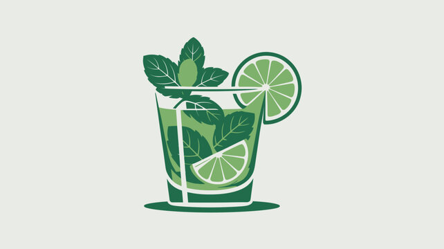 A refreshing mojito cocktail with lime slices and mint leaves in a clear glass