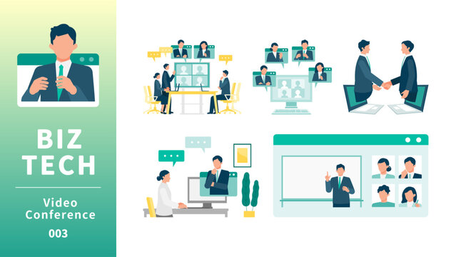 Diverse male and female professionals engaged in a video conference call for remote business meeting and online consultation showcasing hybrid work culture and effective digital communication tools