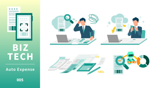 Automatic expense management and financial DX concept with businessman scanning receipt via smartphone for AI automated calculation and paperless accounting workflow solution