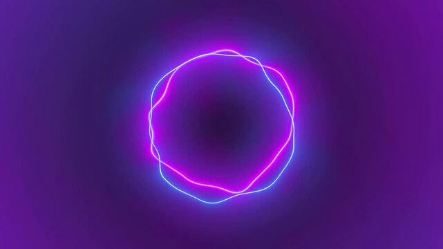 Glowing neon circle features wavy edges in purple hues. Great for abstract visuals and modern designs. Enhance your projects with this neon circle.
