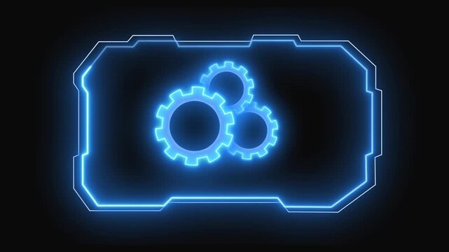Futuristic holographic interface features three blue gears. Perfect for tech visuals and digital interfaces. Use this holographic interface for modern projects.