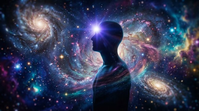Spiritual awakening of the third eye abstract energy in cosmic quantum realms ethereal dimension vibrant viewpoint
