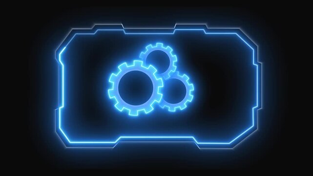 Futuristic holographic interface includes three blue gears. Great for tech visuals and digital designs. Enhance your projects with this holographic interface.