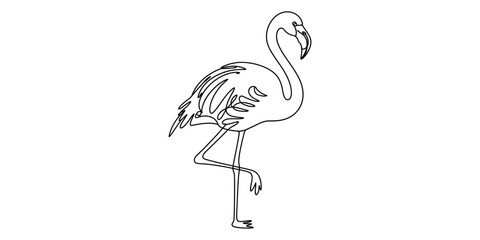 Minimalist continuous line drawing of a flamingo standing on one leg in a simple artistic style Vector, illustration © Pabon Art Gallery