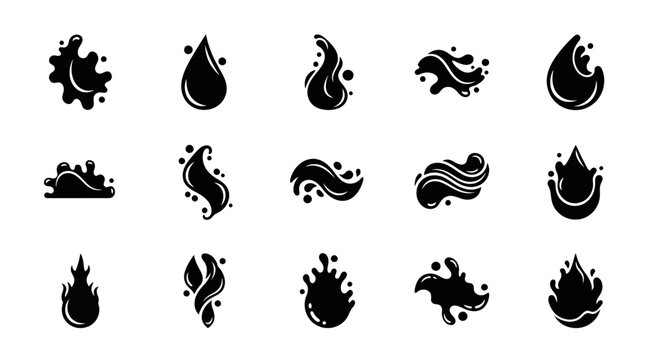 Water drop icons set. Liquid droplet shapes. Vector illustration