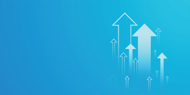 Collection of arrows pointing up trend on light blue background showing the business  finance  and stock market concepts. Arrows vector and illustration