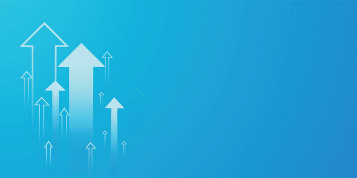 Collection of arrows pointing up trend on light blue background showing the business  finance  and stock market concepts. Arrows vector and illustration