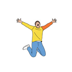 Man Jumping with Arms Outstretched Freely.