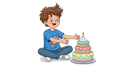 Fototapeta premium Birthday Boy with Cake Illustration