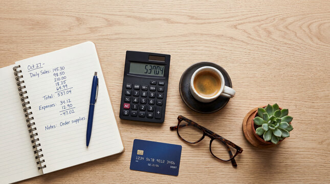 Travel planning flat lay with passport notebook and map