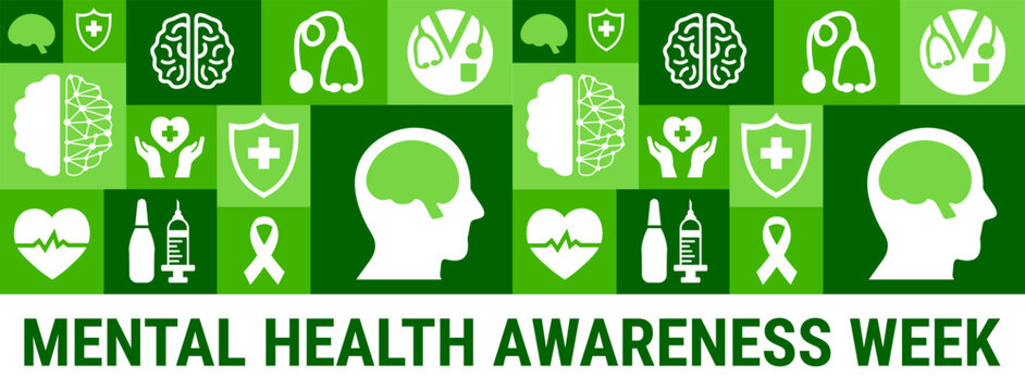 Mental Health Awareness Week background, banner, card or poster design template is observed every year during May, to raise awareness about the mission. Vector illustration.