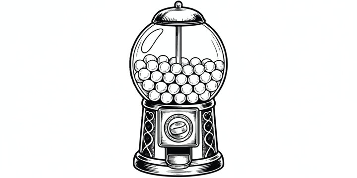 A black and white line drawing of a classic gumball machine with intricate details (1)_tracedA black and white line drawing of a classic gumball machine with intricate details