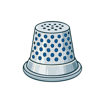 Metallic thimble with blue polka dots for sewing and crafting protection