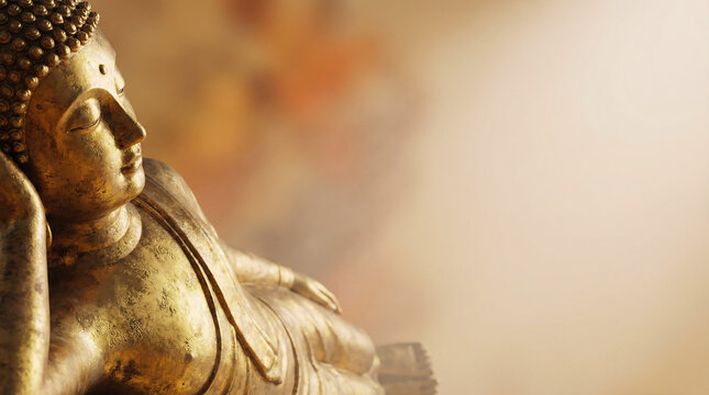 Golden Reclining Buddha Statue - Serene Zen Background for Meditation, Spirituality, and Inner Peace