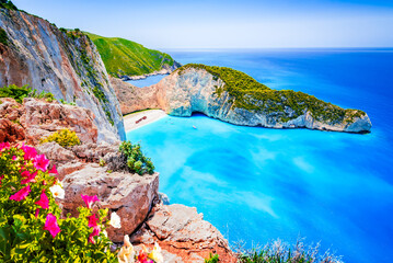 Famous Navagio Beach with shipwreck and turquoise waters, Zakynthos, Greece