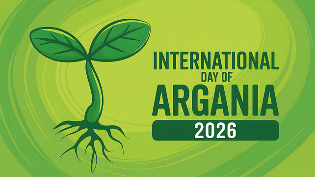 A vibrant green graphic celebrating the International Day of Argania in 2026