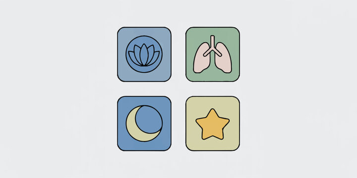 A minimalist medical and wellness icon set arranged in a 2x2 grid against a white background