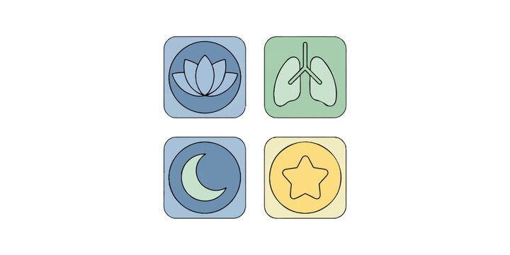A minimalist medical and wellness icon set arranged in a 2x2 grid against a white background