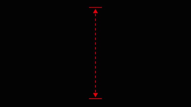 A motion graphic animation of a dashed vertical arrow expanding upwards and downwards, symbolizing growth and measurement