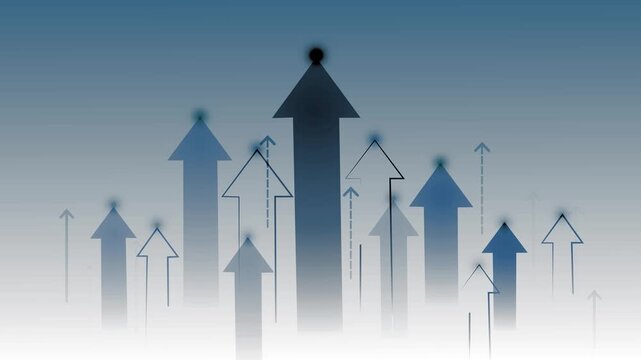 Background with multiple upward-pointing arrows of varying sizes and glow, symbolizing growth and progress animation