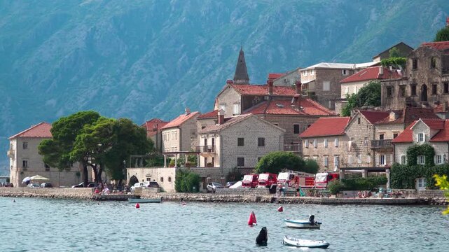 Perast town on bay of Kotor, Montenegro