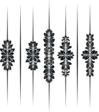 Black floral ornamental dividers with vertical lines white