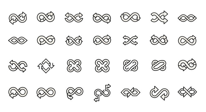 Infinity Loop Arrows Icons Set - Continuous Cycle, Endless Motion, Repeat Symbol Collection