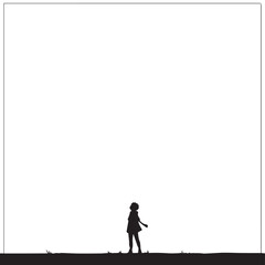 Obraz premium Silhouette, child, standing alone, black, white, minimalist, vector illustration