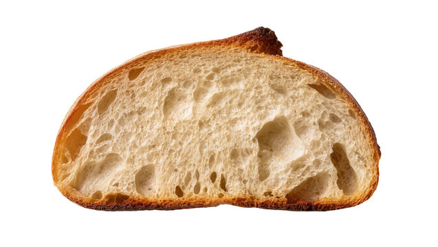 Rustic sourdough bread slice, revealing airy crumb structure and golden crust