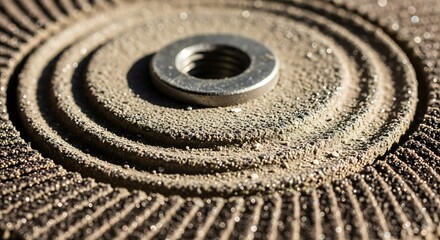 Naklejka premium Metal Ring on Concentric Circular Textured Surface with a Sandy Texture