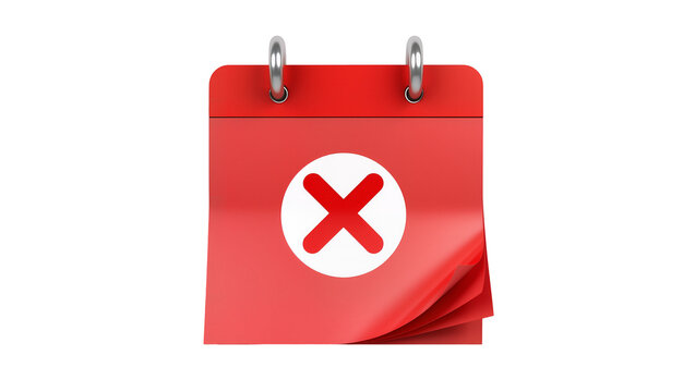 Red spiral bound calendar displaying a prominent white circle with red X mark