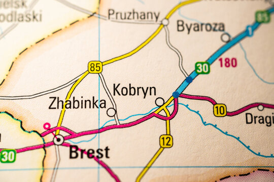 Macro road atlas detail of Brest Kobryn and regional transport routes.