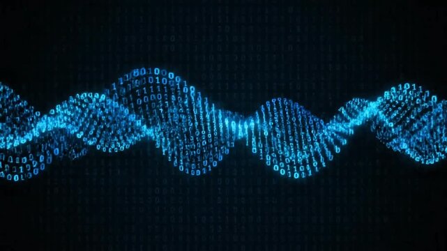 Dynamic Blue Binary Code Waving Pattern in a Digital Space