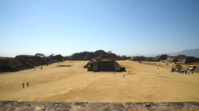 Mayan ruins, Mexico, pyramids, people walking in the distance
