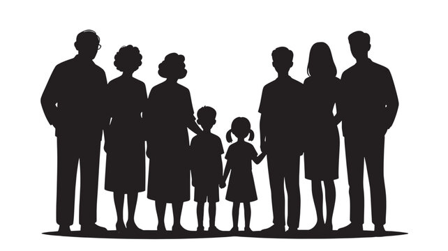 Large Multi-Generational Family Silhouette Standing Together in a Unified Portrait