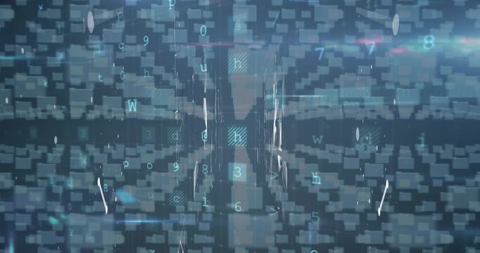 Animation of cyber crime warning over folders and online security padlock