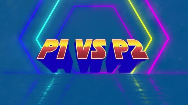 Animation of p1 vs p2 over neon hexagons in blue space