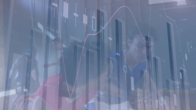 Animation of financial data processing over diverse basketball players