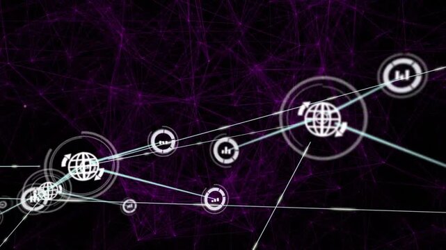 Animation of network of connections over dark background