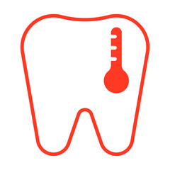 Red tooth icon with thermometer showing dental pain or fever. Dentistry symbol representing oral health issues, toothache or sensitivity. Clinical dental care, hygiene and symptom theme. Vector