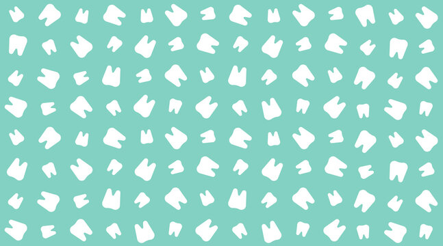 White teeth pattern on green medical background. Minimalist seamless pattern of dental icons. Graphic background element for oral health care and pediatric dentistry. Vector