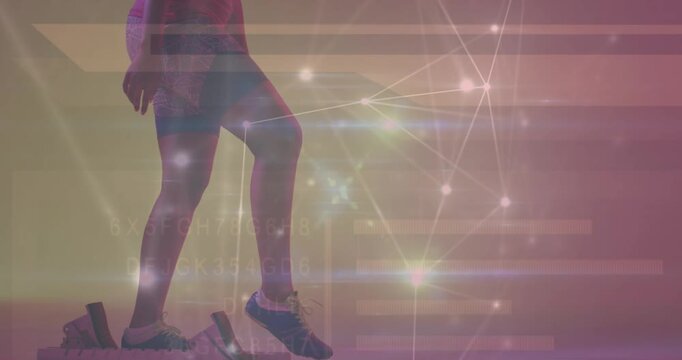Animation of network of connections over african american female runner