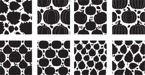 Fototapeta premium Black Solid Autumn Themed Seamless Tessellating Pattern Silhouettes